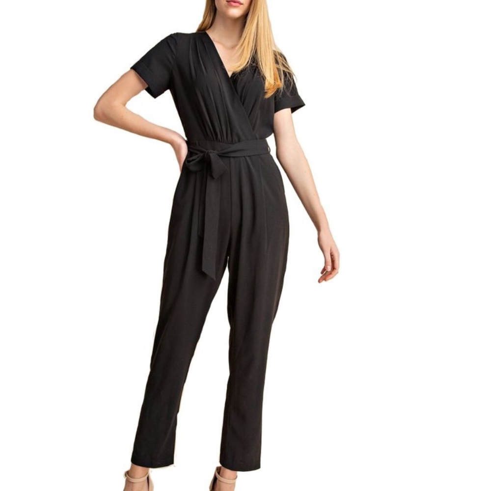 Black Flowy Tshirt Jumpsuit
